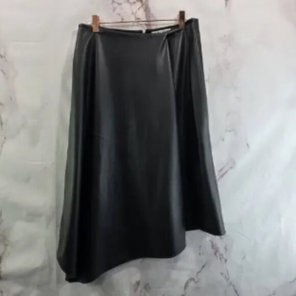 Alice + Olivia Skirt Womens 8 Medium Black Faux Vegan Leather Asymmetric Wrap - Picture 1 of 8